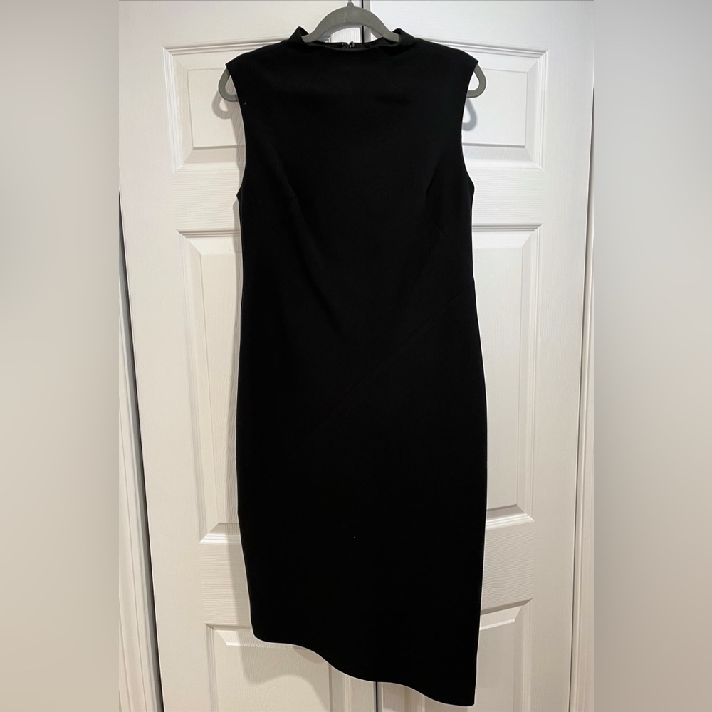 Banana Republic; asymmetrical suiting dress; black